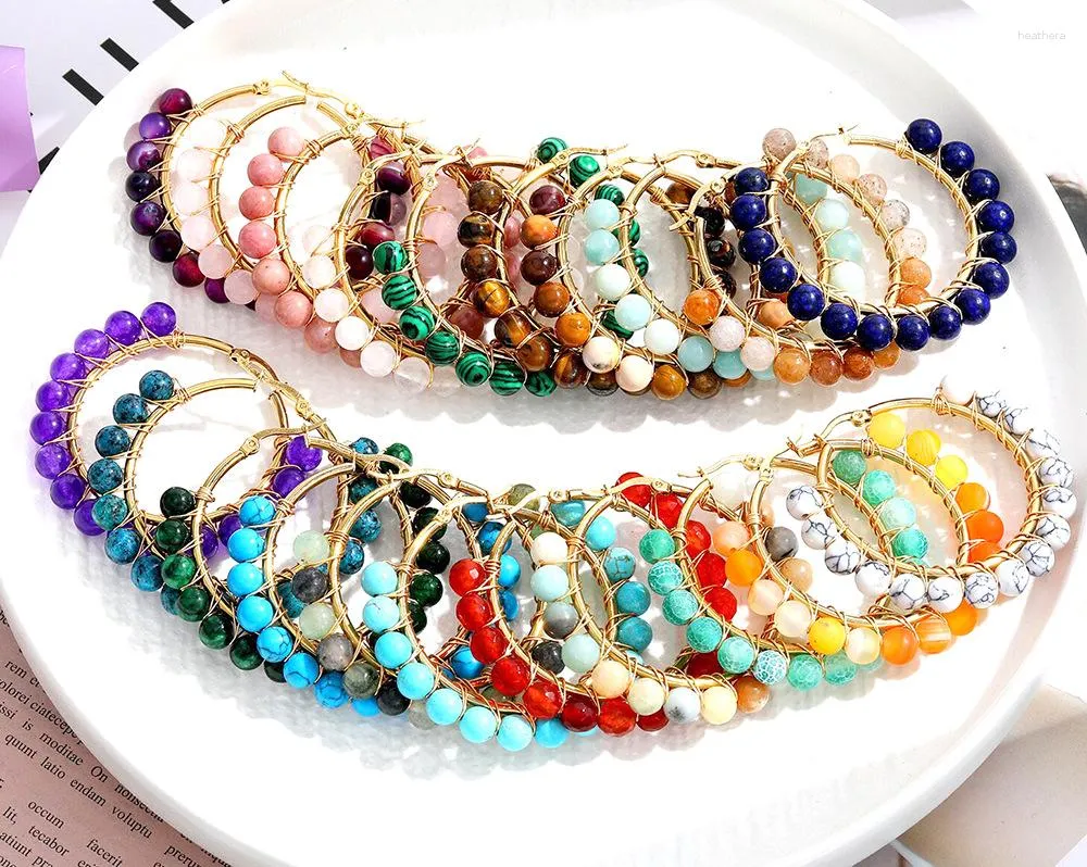 Dingle örhängen pärlor cirklar vintage trendiga minimalistiska natursten turkosa handvävd bohemisk legering rispärla