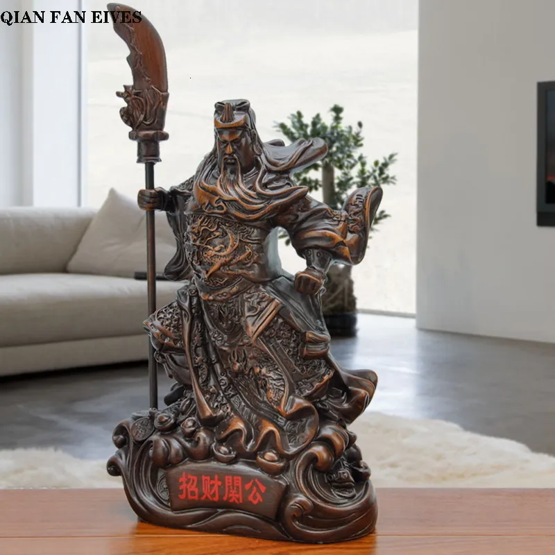 Decorative Objects Figurines Imitation wood statue of Guan GongResin technologyModern art sculptureGod of War Guan YuHome decoration god of wealth statue 230926