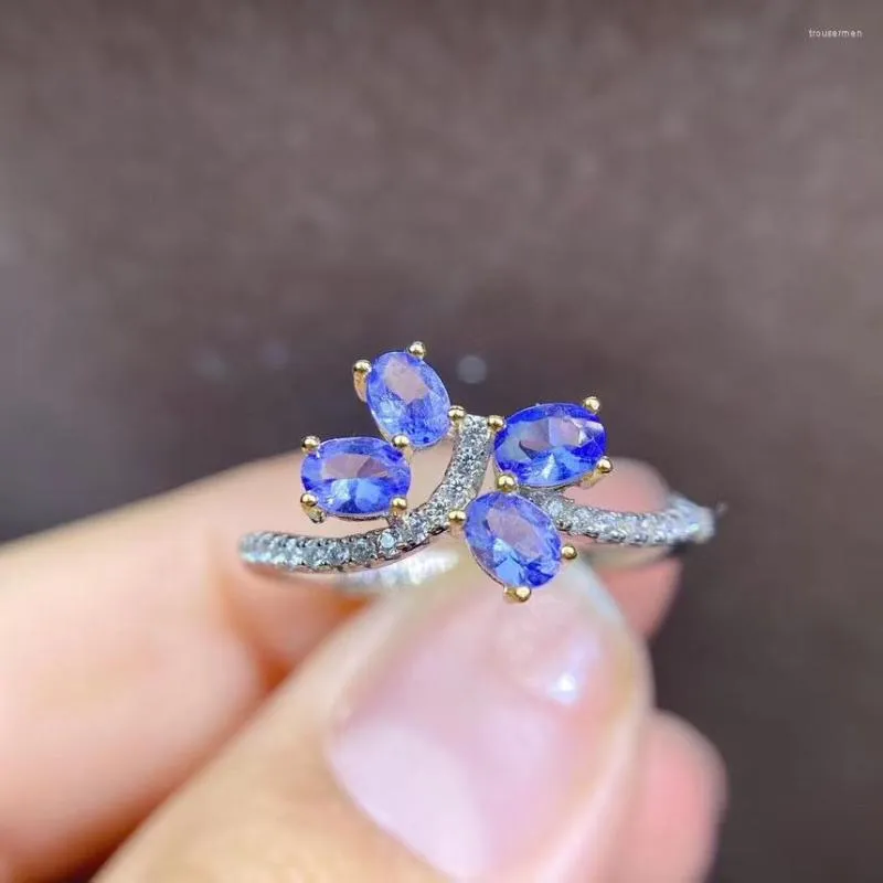 Anelli a grappolo Anello con tanzanite reale e naturale R925 Matrimonio in argento sterling di alta moda