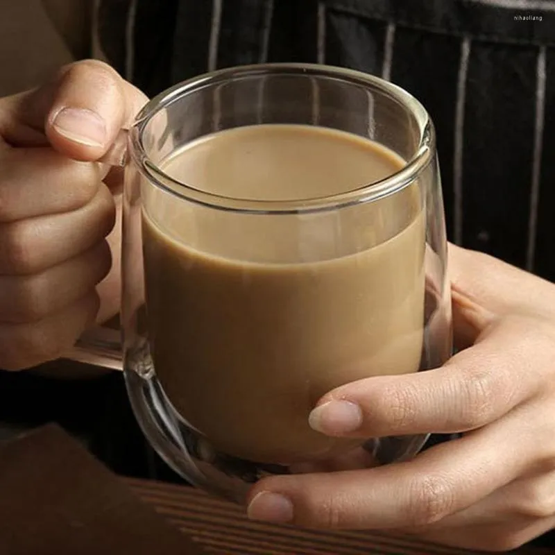 Bicchieri da vino 250/350ML Tazza di vetro resistente al calore Doppia parete Birra Tazze da caffè Tazze per bevande trasparenti fatte a mano Tazza da tè Articoli e Attrezzature per Acqua, Caffè, Tè