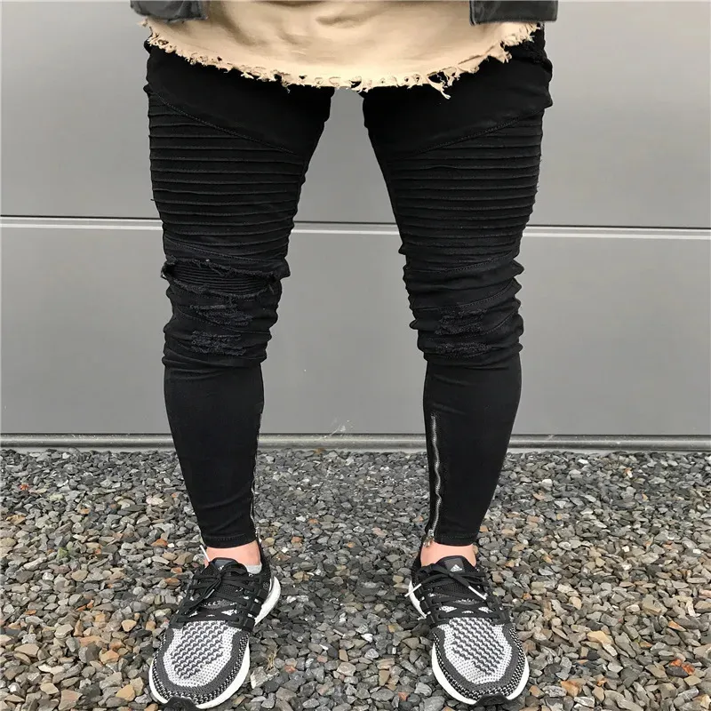 Herenjeans Skinny-fit Fashion zwarte jeans 2018 herenjeans met gatenstreep 230927