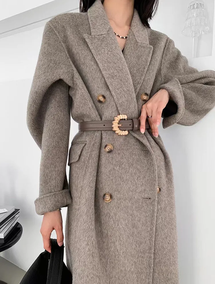 Misto lana da donna Abito a pelo lungo con collo doppio cappotto in cashmere doppiopetto classico da donna 230926