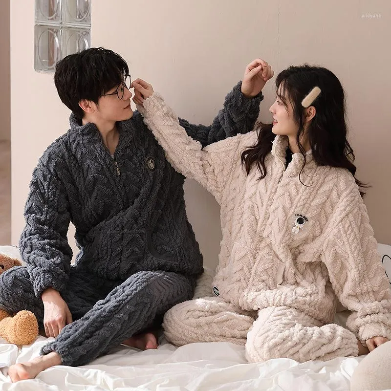 Men's Sleepwear Pijama Flannel Man Pajama Coral Fleece Winter Long Sets Korean Pajamas For Couples And Woman Pijamas Para Parejas