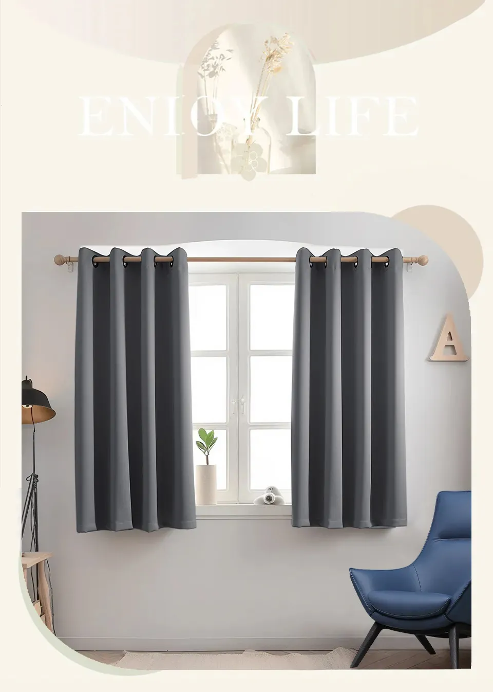 Cortinas cortas opacas sólidas para cocina, sala de estar, tratamientos de  ventana, cortinas pequeñas para dormitorio, decoración del hogar -  AliExpress