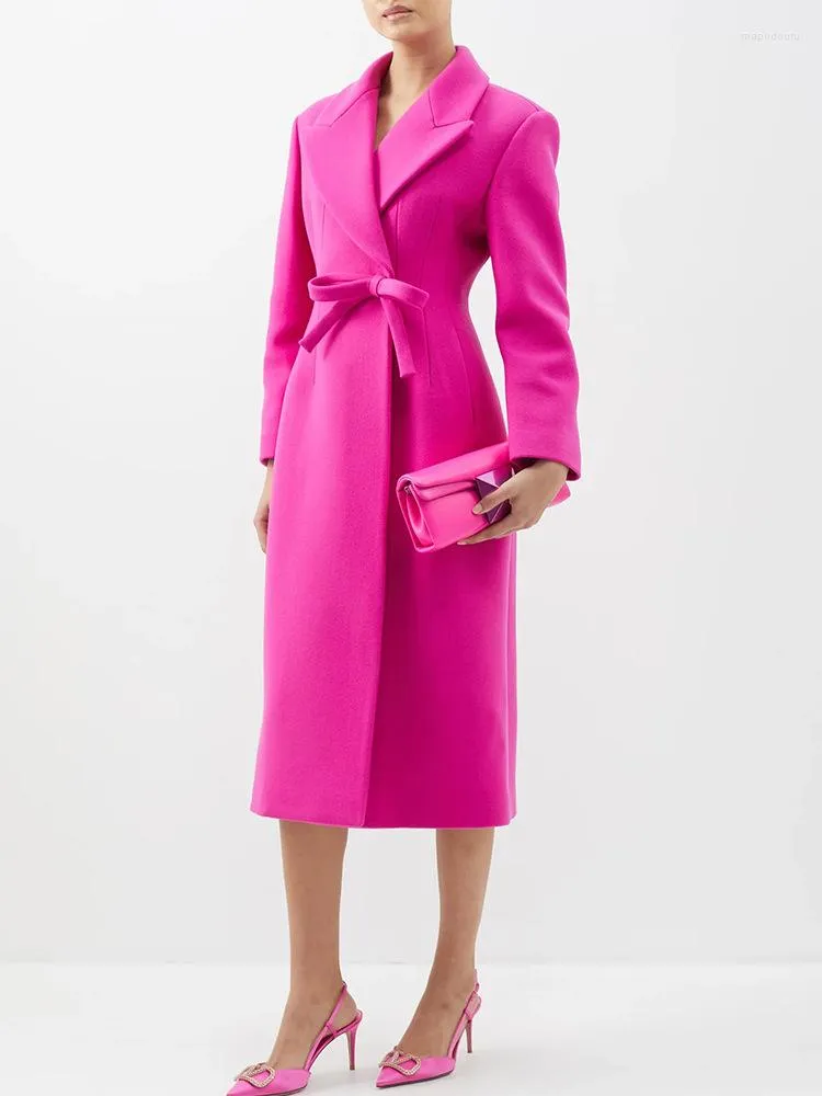 Dwuczęściowa sukienka Allingentle For Women Różowy pasek krawata długa wełniana zimowa grubość Elegancka płaszcz w standardowym zużycie