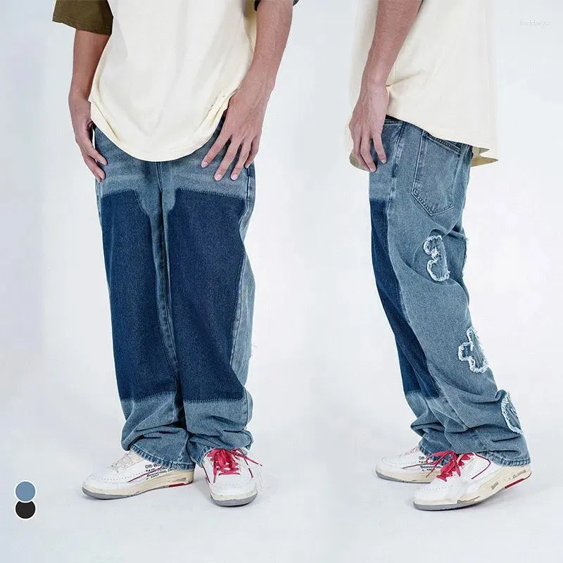 Men's Jeans Y2k Baggy Personality Fashion Brand Hip Hop Skate Wide Loose Straight Leg Patchwork Pants