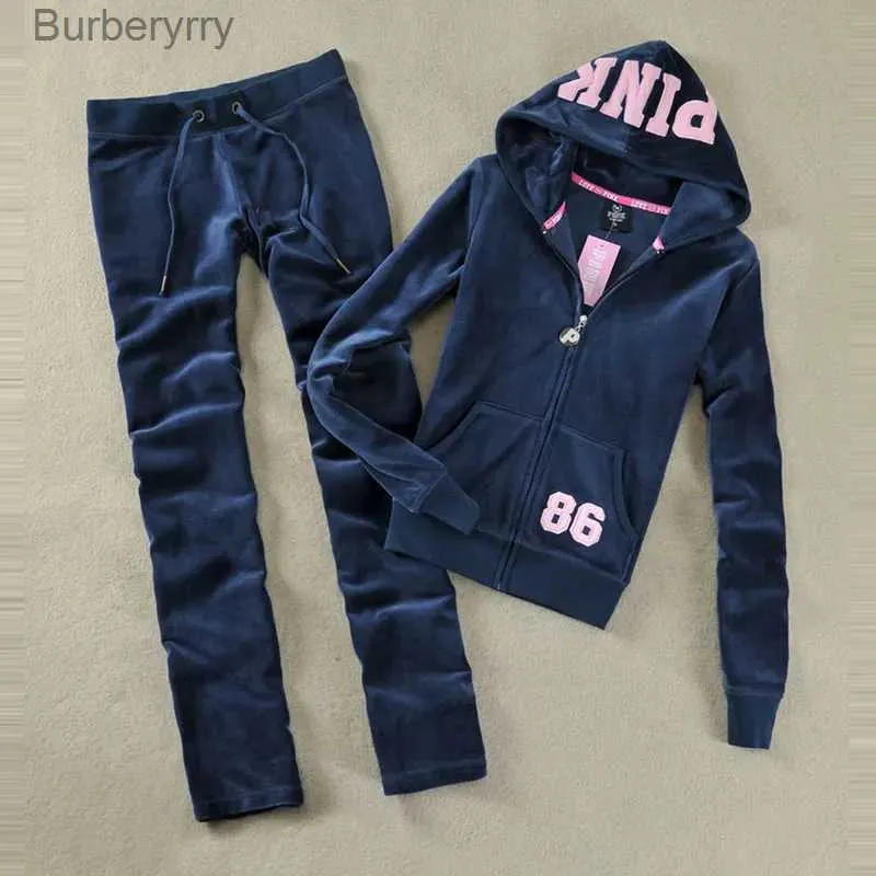 Active Sets Spring / Fall 2021 PINK Women's Brand Velvet fabric Tracksuits Velour suit women Track suit Hoodies and Pants SIZE S - XLL230927