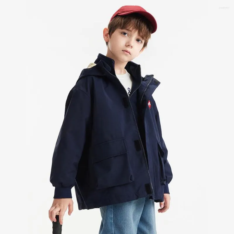 Men's Trench Coats MQD Children's Clothing Boys' Hooded Windbreaker Spring And Autumn Detachable Polar Fleece Windproof Three-in-one Jacket