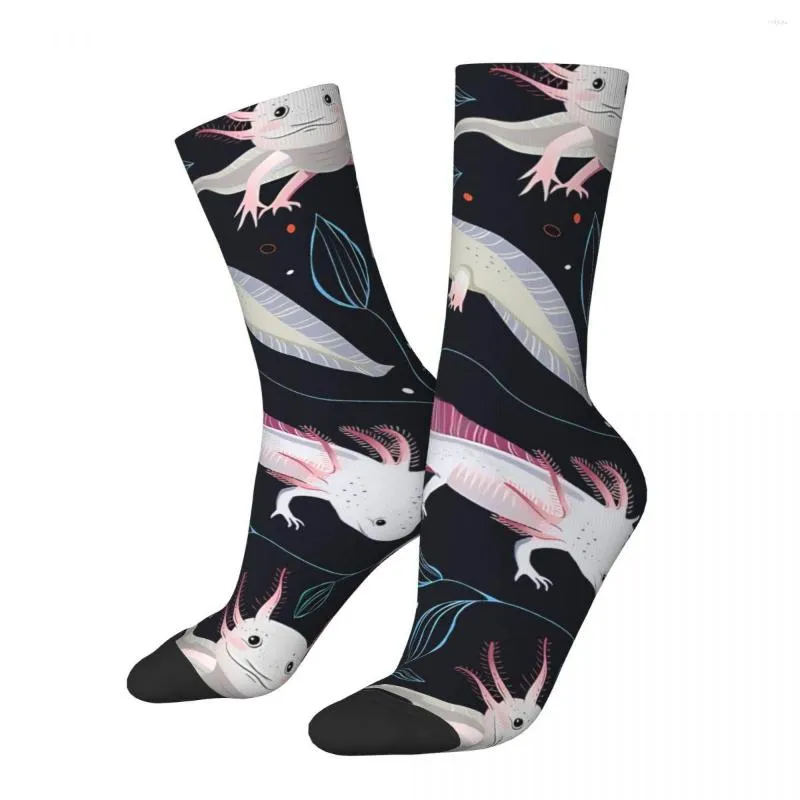 Herensokken Happy Cute Axolotls Vintage Axolotl Pet Animal Hip Hop Casual Crew Sock Gift Patroon Gedrukt