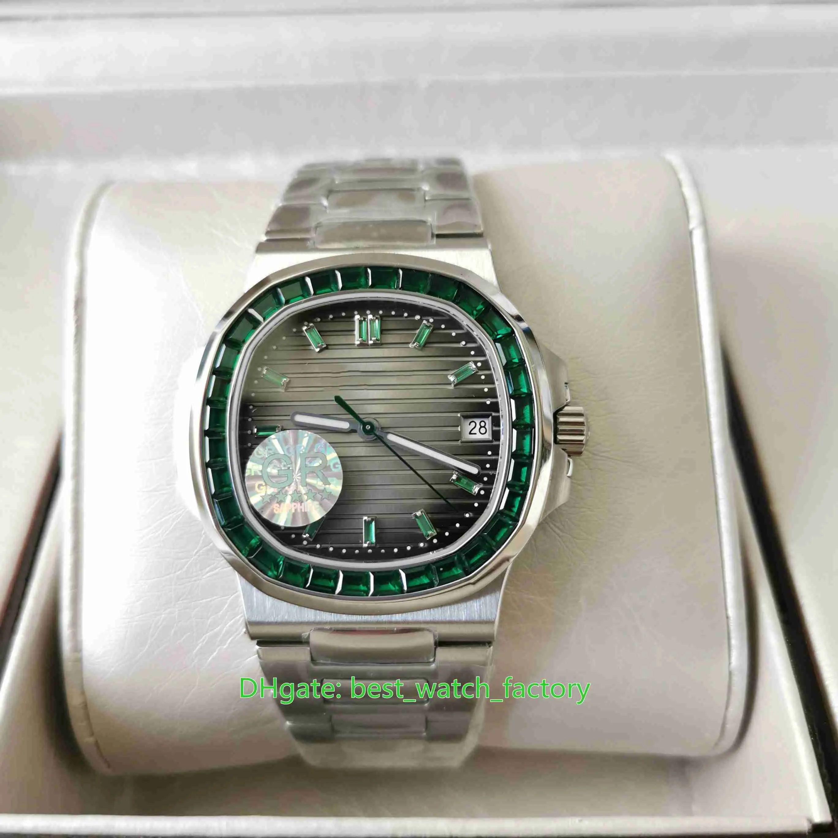 GR Factory Mens Watch Super Quality 40,5 mm nautilus 5711 Zielony Klejnot Diamentowe zegarki 904L Sapphire Cal.324SC Mocne