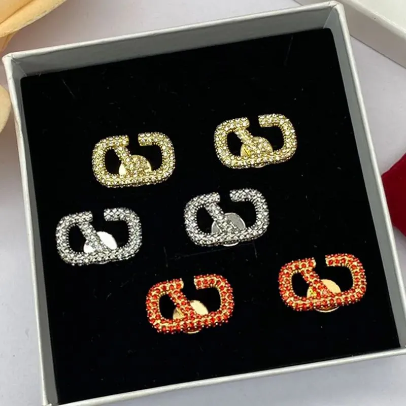 3 색 여성 디자이너 스터드 이어링 럭셔리 스타일 풀 다이아몬드 트렌디 한 놋쇠 사치스러운 귀걸이 도매