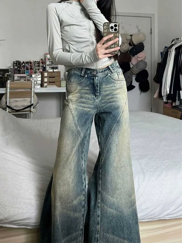 HOUZHOU Y2K Womens Distressed Baggy Jeans Vintage Gyaru Style