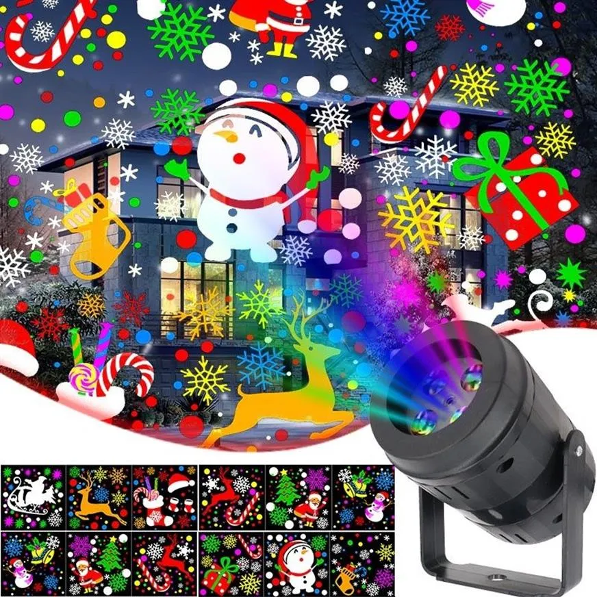 Julprojektorlampa 20 Mönster LASER LED STEGE LIGHTS Projektion Ljus Xmas Decoration Lamp för Hem Holiday Garden Party 20289m