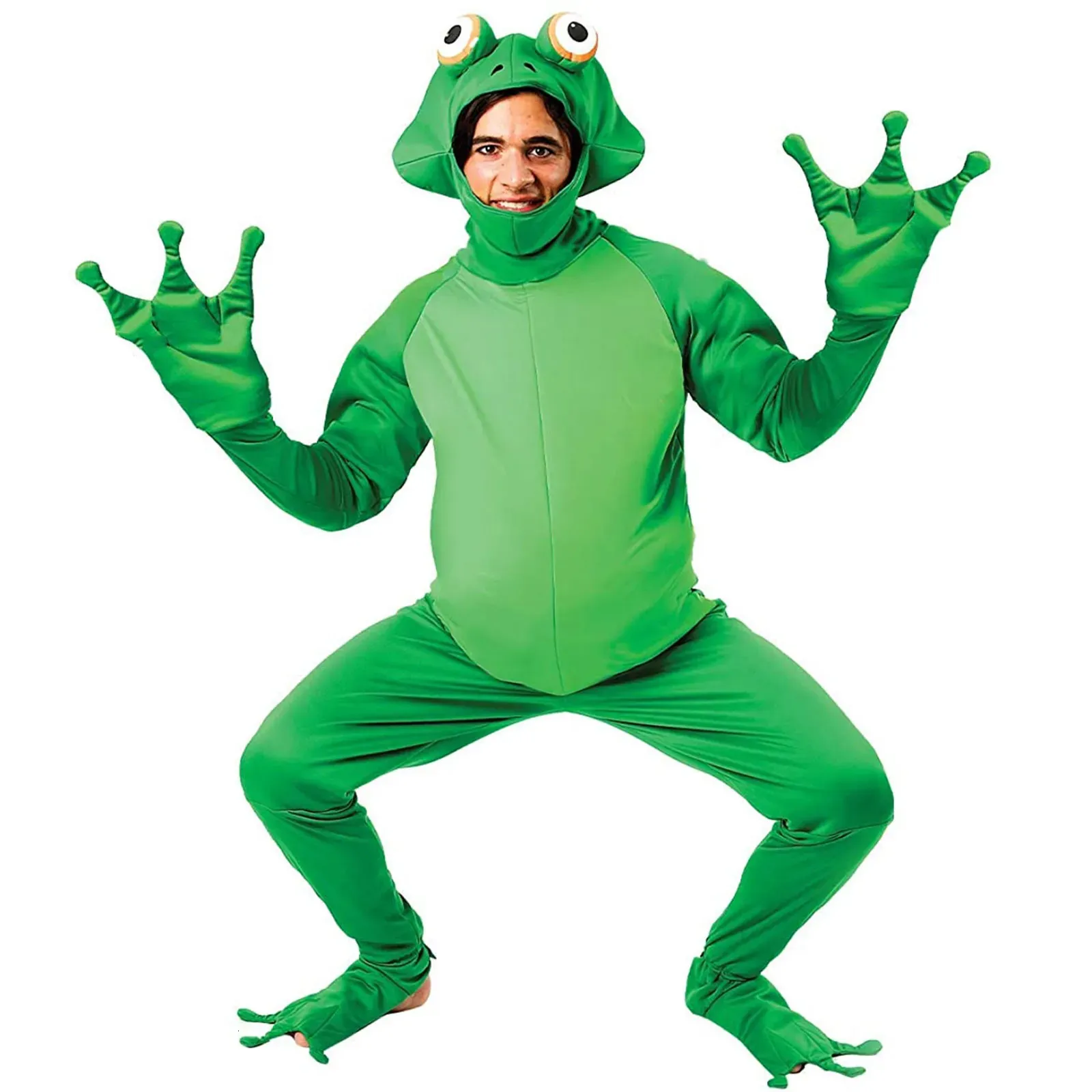 Theme Costume Men Funny Frog Cosplay Costume Novelty Adult Animal Halloween Cosplay Party Jumpsuit Outfit Overalls Plus Size Oversize Clothes 230927
