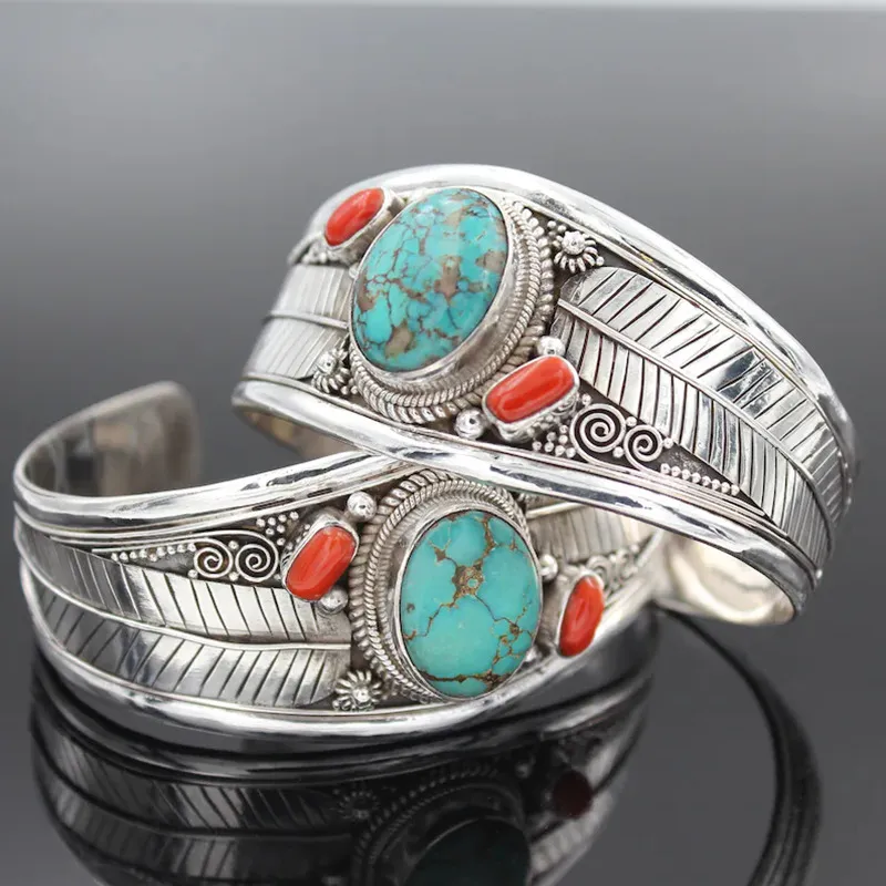 Bracelet Vintage Bracelet ouvert pour femmes Ins en Agate ethnique Turquoise réglable Bohe bijoux cadeau fête 230926