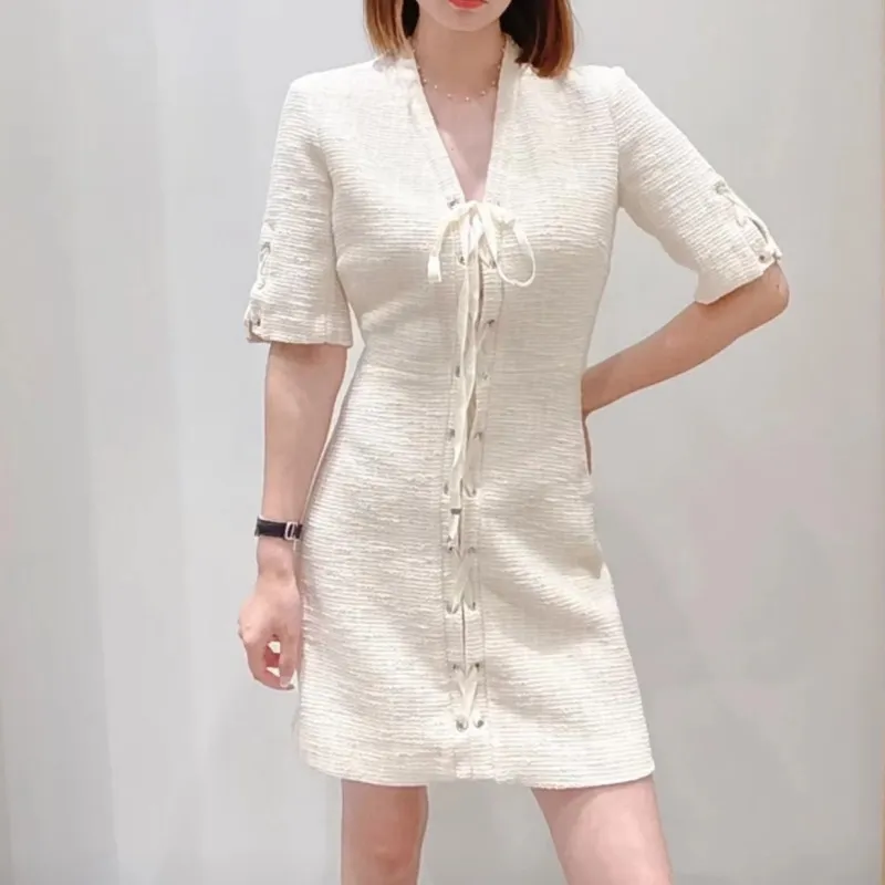 Maje Tie Front Fit Tweed Dress Half Sleeve Knit Mini Dress For Women From 66 81 DHgate