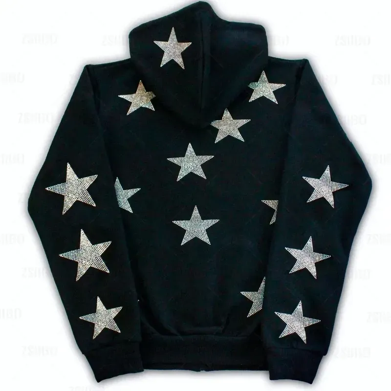 Europejska i amerykańska gotycka swobodna zamek błyskawiczny odzież uliczna Plus Harajuku nowa jesień vintage gwiazda bluzy rhinestone y2K bluza z kapturem
