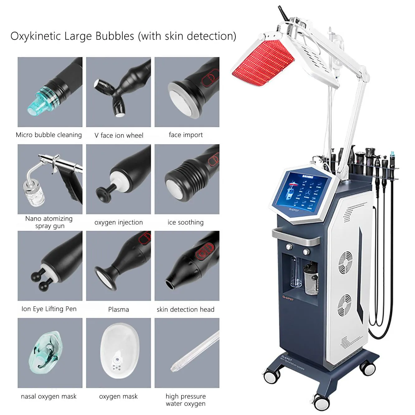 Multifunctionele 13 in 1 rf tillen pdt lichttherapie microstroom zuurstof jet peel gezichtsmicrodermabrasie machine