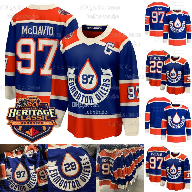 2023 Heritage Classic Oilers jersey Connor McDavid Nugent Hopkins Zach Hyman Leon Draisaitl Dylan Holloway Stuart Skinner Derek Ryan Ryan Murray