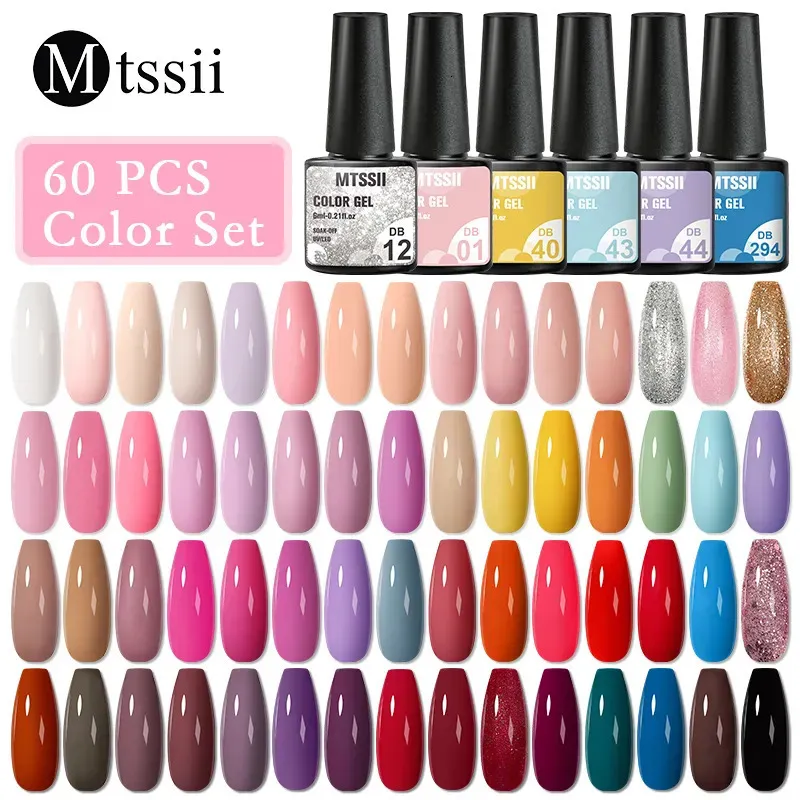 Kits d'art d'ongle 60 40 20pcs Gel Vernis Set Kit de paillettes colorées Vernis Manucure semi-permanente Soak Off UV 230927