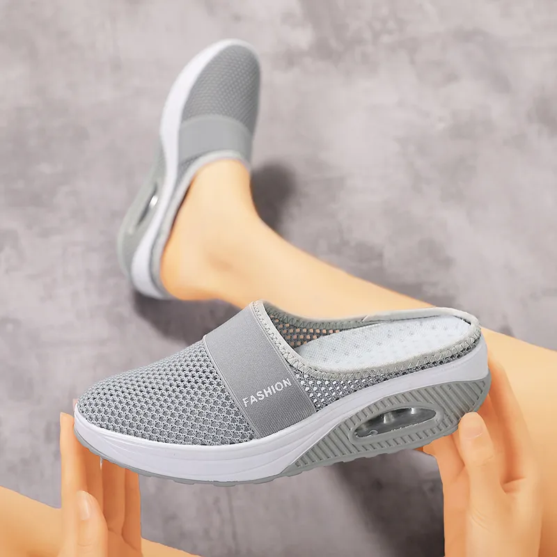 Slippers Air Cushion Slip-On Women Walking Shoes Orthopedic Diabetic Ladies Platform Mules Mesh Lightweight Slippers Wedge Female Sneaker 230926