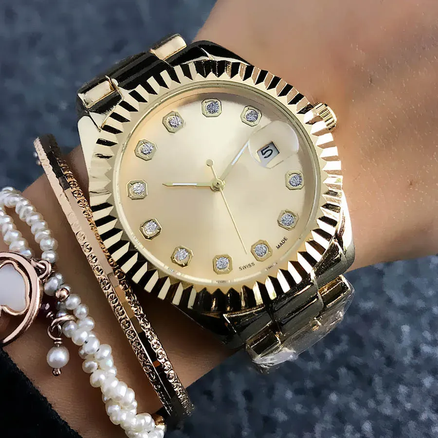 2023 marca de moda relógios feminino meninas estilo cristal metal aço banda quartzo calendário relógio pulso frete grátis venda quente reloj mujer