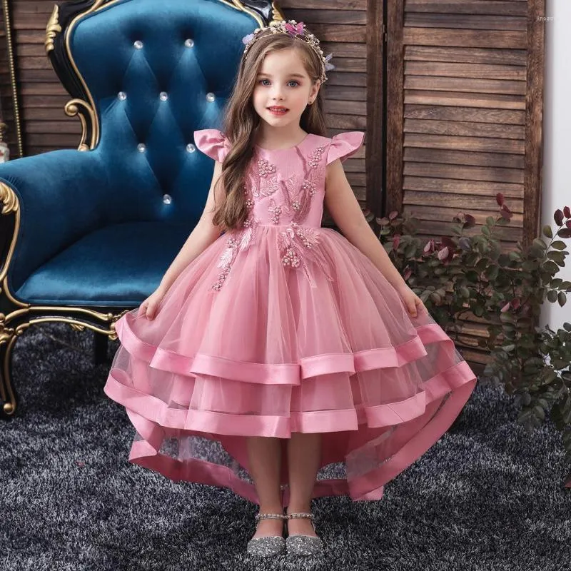 Girl Princess Wedding Party Dress For Kids Elegant Flower Sequin Prom Gown 4  10 Years Winter Children Evening Costume Xm Color Green Kid Size 5T