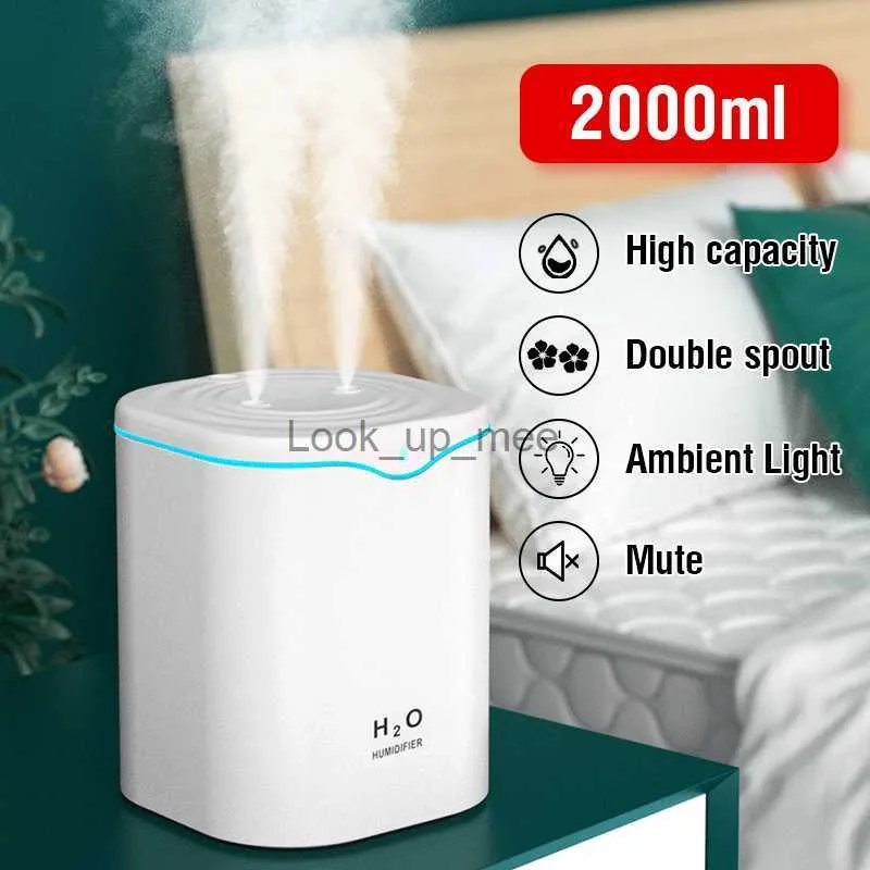 Nawilżacze 2000 ml USB powietrza nawilżacza podwójny spray port olejku eteryczny aromaterapia dyfuzor fajny producent mgły maker do biura domowego YQ230927