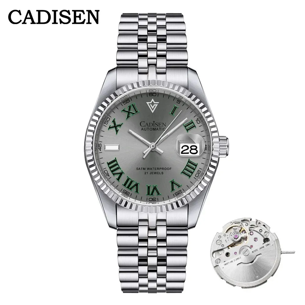 Andra klockor Cadisen 38mm Men's Automatic Mechanical Watch Luxury AR Sapphire Glass Resistant rostfritt stål Miyota 8215 Reloj Hombre 230927