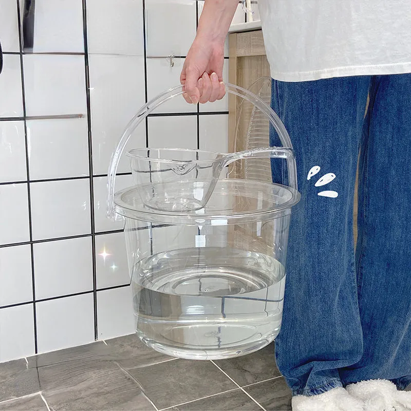 Seaux Léger de luxe et pratique Transparent Portable ménage en plastique seau de bain épaissi stockage d'eau avec couvercle 230926