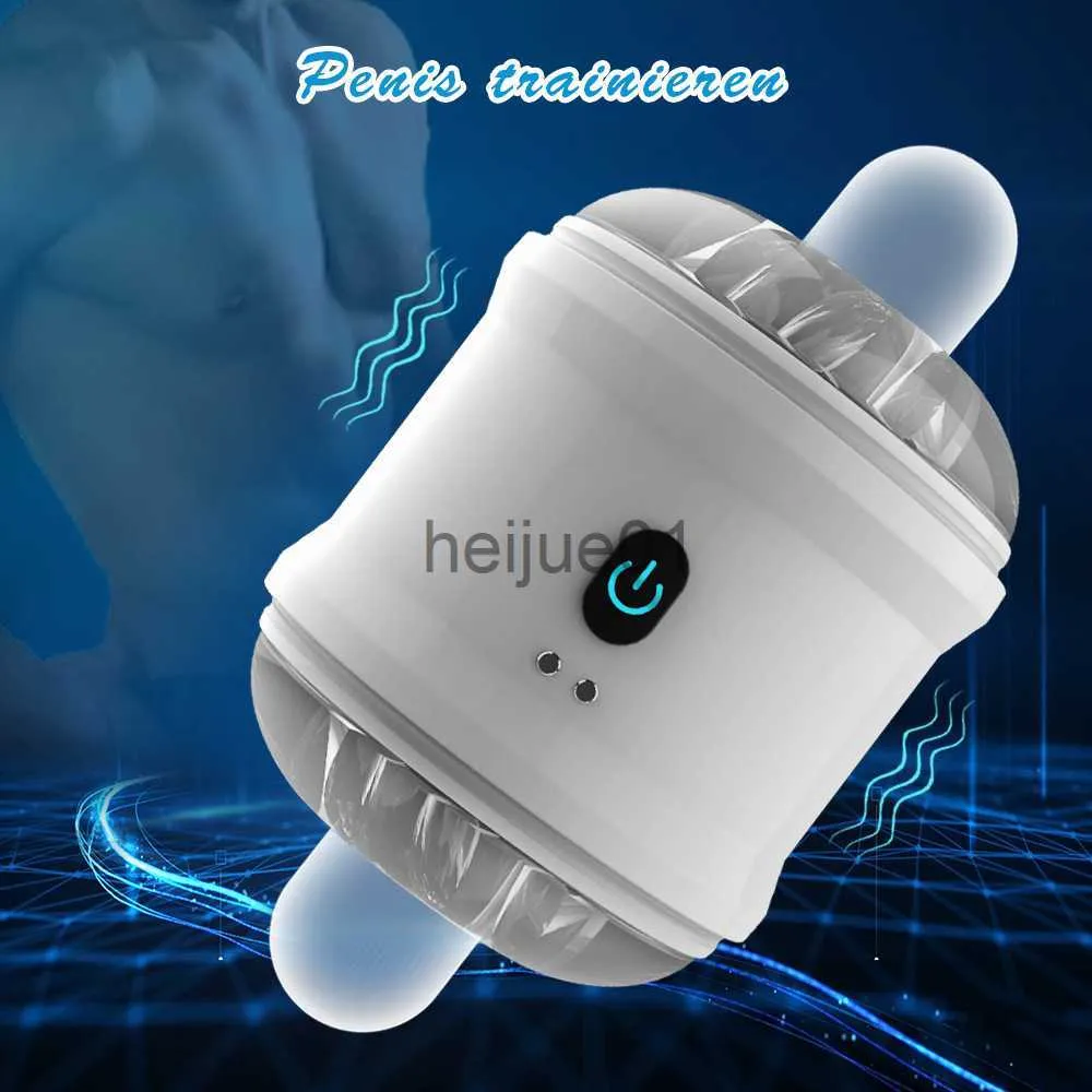 Masturbators Dual Channel Manlig Masturbation Cup Auto Vibrating Clamp Sucting Penis Ousicer Simulation Vagina Vuxen Sex Toys For Man Pussy X0926