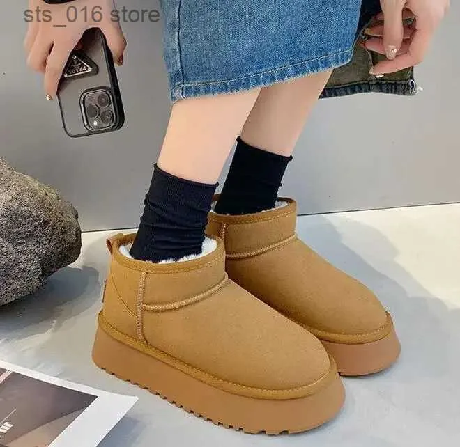 Stiefel Neue Winter Frauen Kurze Plüsch Warme Schnee Stiefel Wohnungen Casual Schuhe Wildleder Pelz Chelsea Stiefeletten Plattform Damen Schuhe botas Mujer T230927