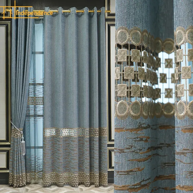 Vorhang mit bestickten Chenille-Vorhängen, wasserlöslich, hohl, Verdunkelung im europäischen Stil, für Wohnzimmer, Esszimmer, Schlafzimmer, individuell 230927