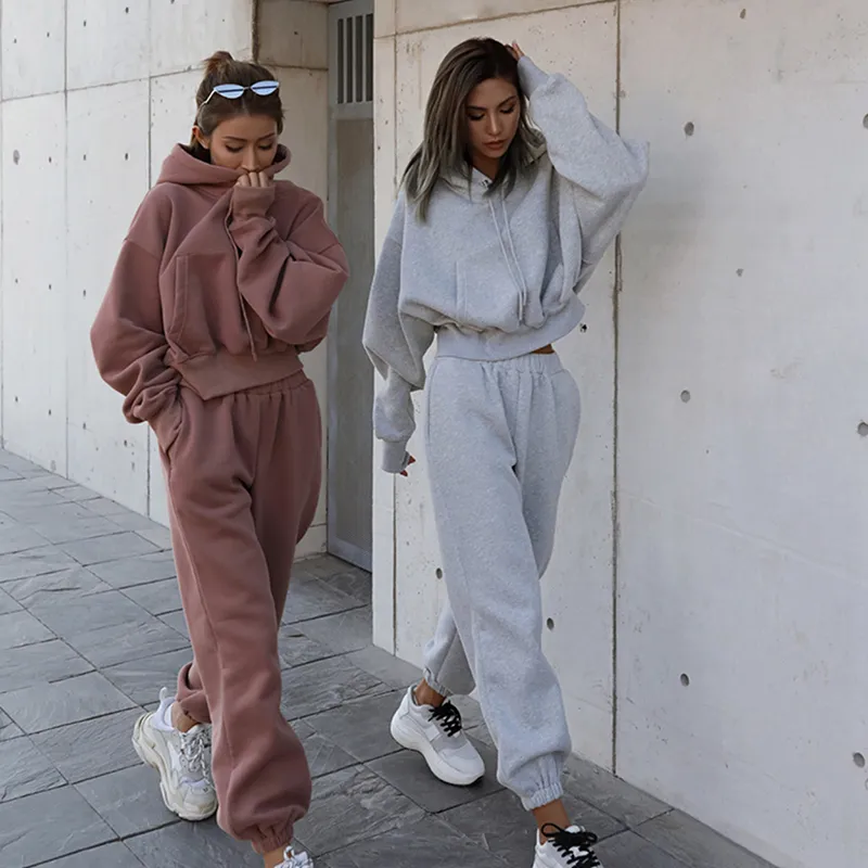 Women's Tracksuits Women Sport Two Piece Clothing Set Tracksuit Solid Color  Hoodie Sweatshirt Long Pant Jogger Outfit Female Sweat Suits