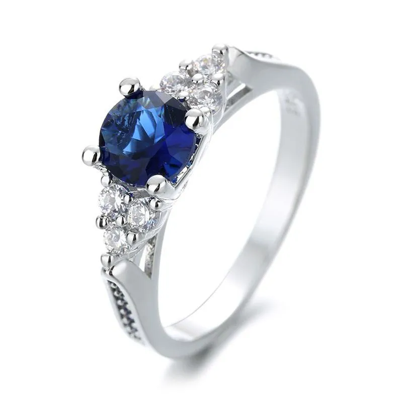 Band Rings Fashion Big Blue Stone Ring Charm Jewelry Women Cz Wedding Promise Engagement Ladies Accessories Gifts Jewelry Ring Dhq7X