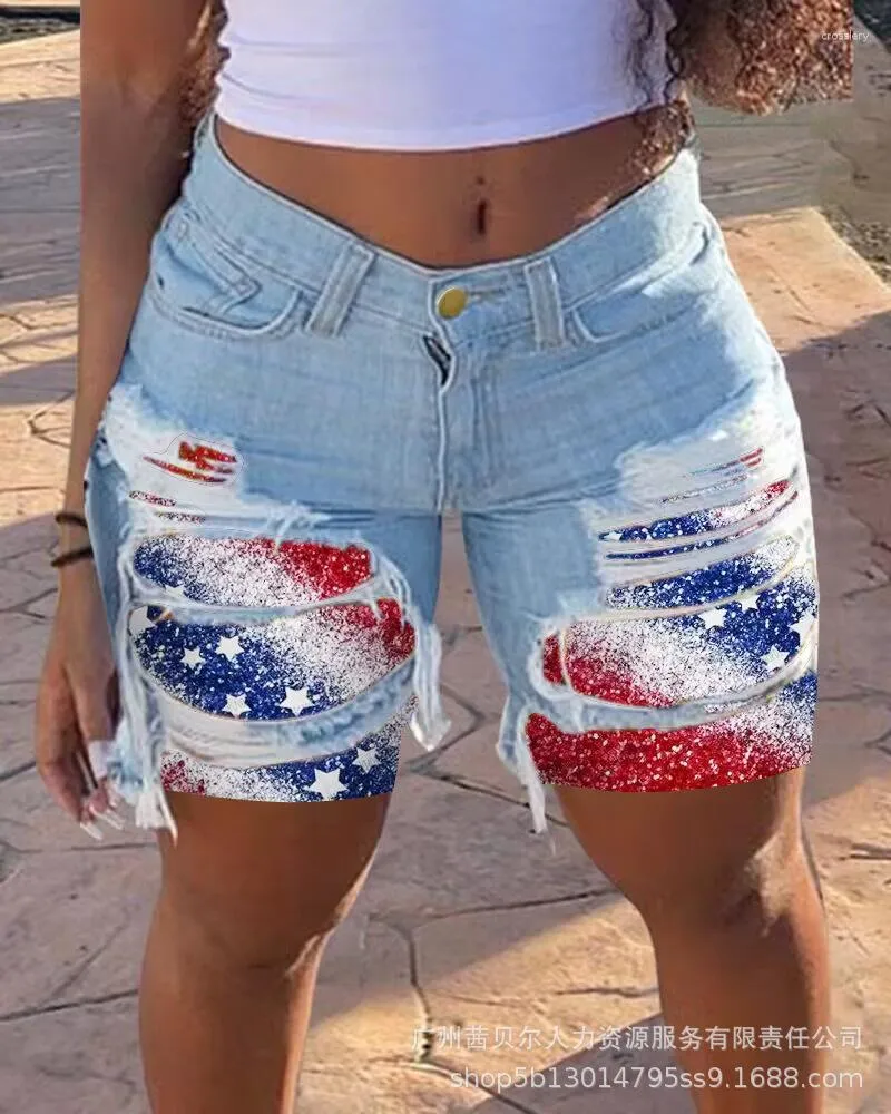 Shorts pour femmes Couleurs fondantes Imprimer Colorblock Patchwork Denim Biker Femmes Mom Jeans Streetwear Y2k E-Girl Hollow Out