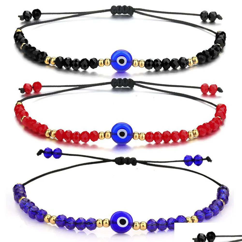 Frisado trançado mau olho azul fios pulseira artesanal jóias colorf contas de cristal pulseiras para mulheres menina jóias pulseiras dhkf4