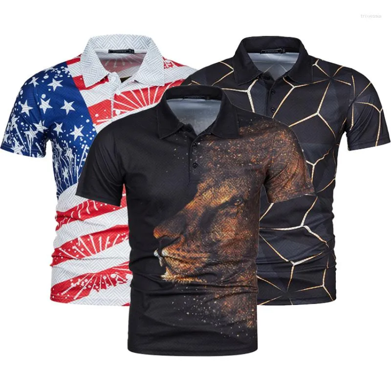 Męska polo letnia moda swobodna 3D nadruk koszulka polo lapel krótkie rękawy cienki miękki koszulka plażowa męskie ubrania camisas