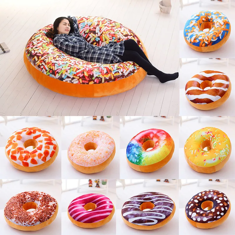 Almofadas de pelúcia Almofadas 38/60cm Donut Food Toy Colorido Recheado em forma de anel Decoração Plushie Almofada de assento para cadeira Sofá de chão interno Presente para crianças 230926