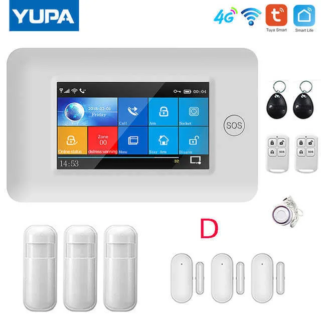 Sistema de seguridad para el hogar, sistema de alarma inalámbrico 4G WiFi  con cámara de vigilancia de 1080p, pantalla táctil de 4.3 pulgadas, alarma