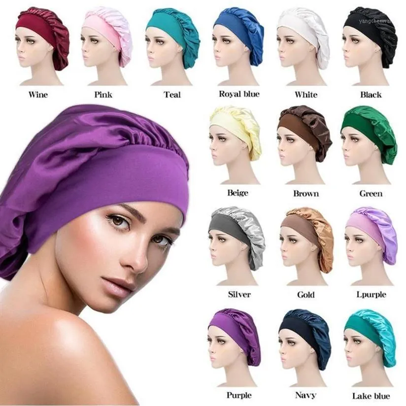 Women Satin Wide-brimmed Sleeping Hat Night Sleep Cap Hair Care Bonnet Nightcap Men Unisex Cap bonnet Shower Silk Head Wrap1244c
