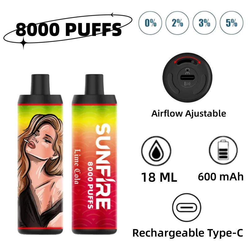 Оригинальный Sunfire Tornado 8000 9000 Puffs Одноразовые электронные сигареты 18 мл Vape 0/2/3/5%.