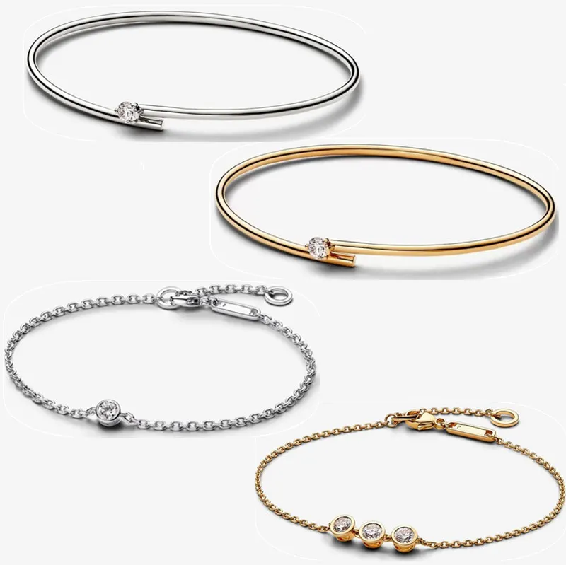 2023 new charm bracelets bangle for women engagement party gifts DIY fit Pandoras bracelet Diamond Chain Bracelet 925 Sterling Silver wholesale