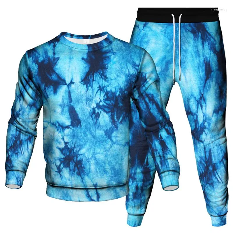 Men's Tracksuits Colorful Tie Dye Vortex Pattern Printed Men Tracksuit Women Outdoor Casual Clothing Suit Sweatshirt Jogging Pants 2pcs Set