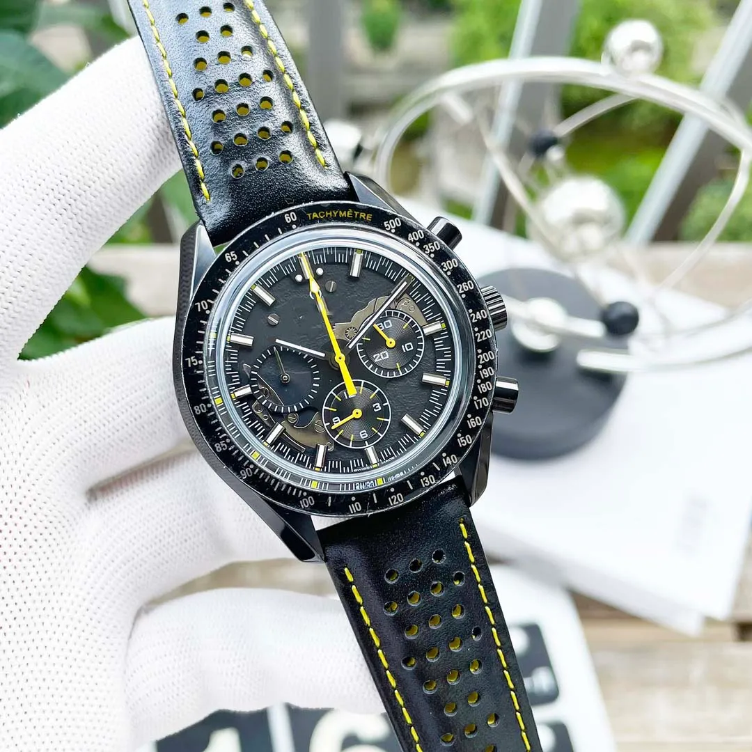 Бутиковые мужские часы серии Speedmaster, дизайнерские часы известного бренда, импортные кварцевые часы с ремешком из натуральной кожи, водонепроницаемые часы 43 мм