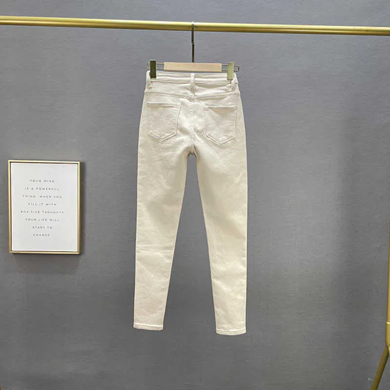 Jeans de mujer Jeans blancos para mujeres 2023 Nuevos pantalones de lápiz  Pantalones de mezclilla elásticos delgados Perforación en caliente Ocio  Jean