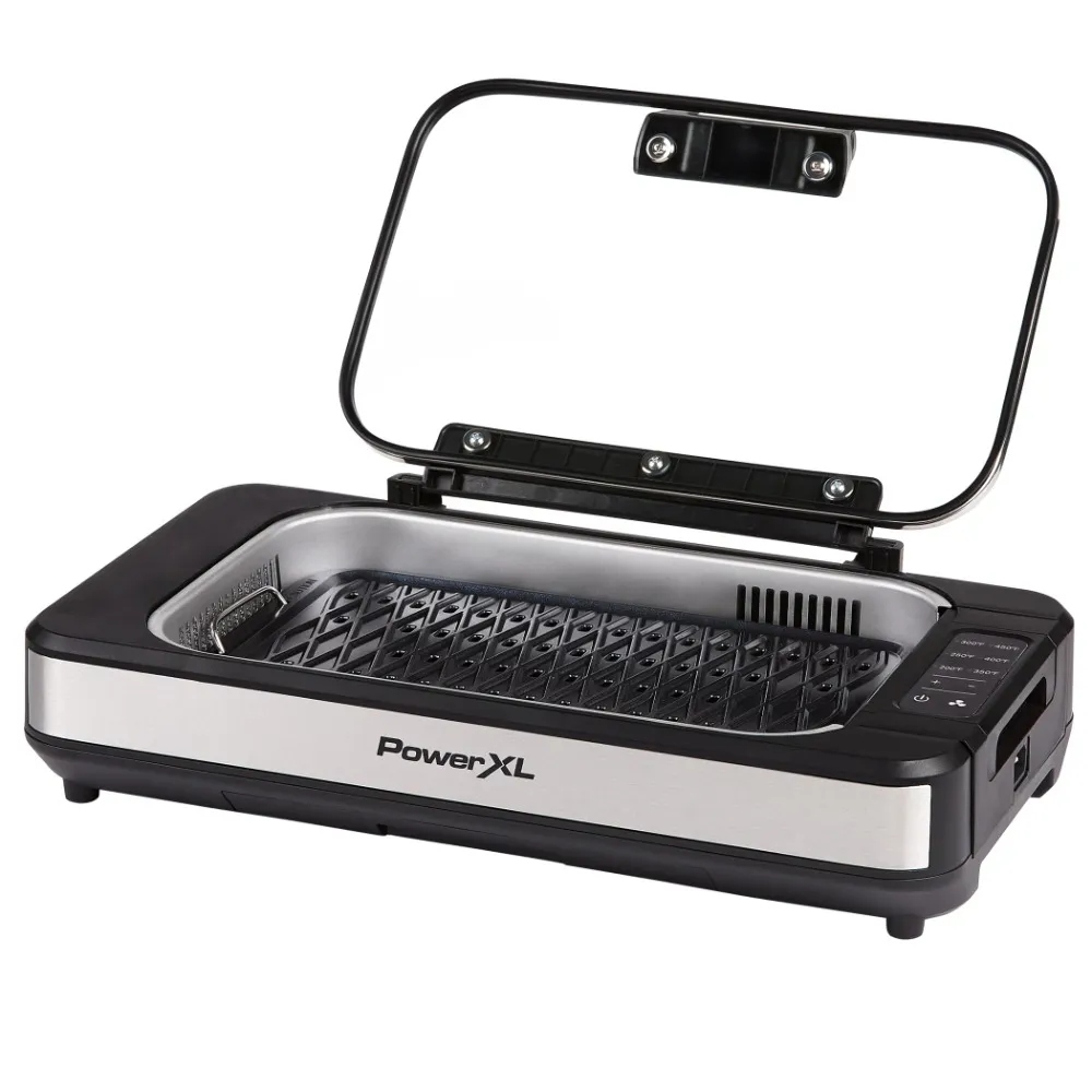 Smokeless Grill Elite Plus Indoor Electric Grill with Tempered Glass Lid, Non-Stick, Black