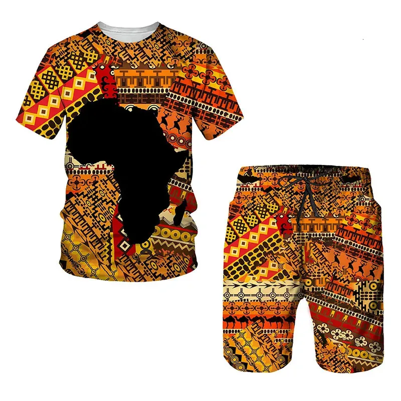 Trainingspakken voor heren Afrikaanse print Dames/heren T-shirts Sets Afrika Dashiki Heren trainingspak/tops/shorts Sport en vrije tijd Zomer Heren pak 230927