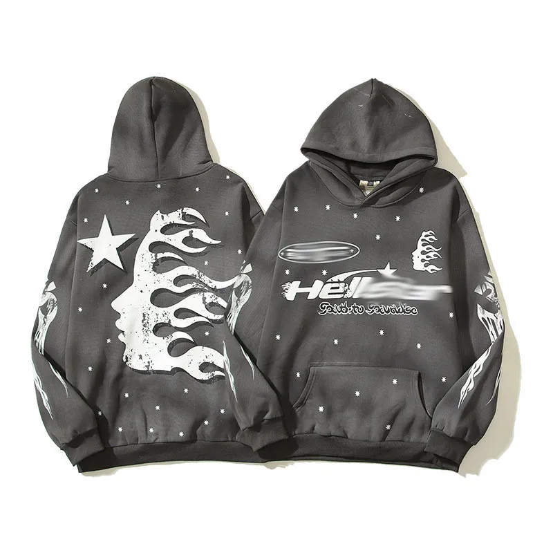 Hells Designer heren hoodies sweatshirts met capuchon print streetwear losse oversized trui hoody katoen met lange mouwen