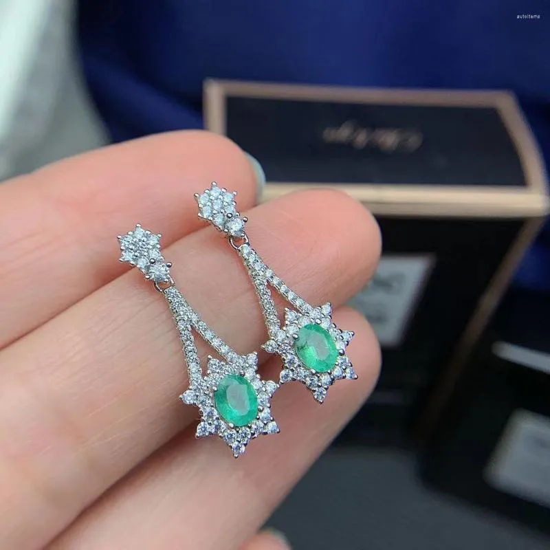 Dangle Earrings Dazzling Silver Emerald Drop For Party 4mm 5mm Natural Ruby Eardrop 925 Jewelry